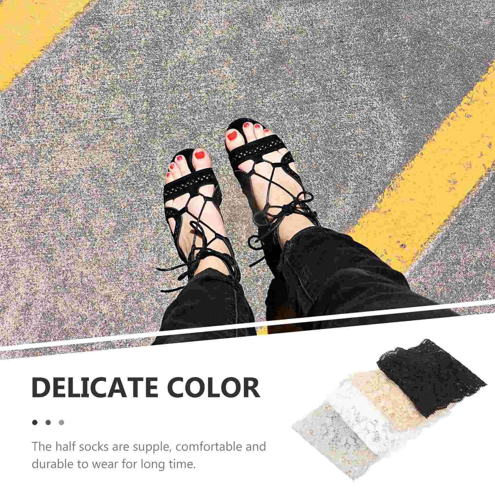 4 Pairs of Half Socks Anti-skid Forefoot Socks Lace Half Socks Women Liner Socks