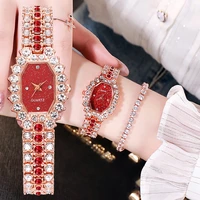 2pcs set women watches luxury ladies quartz diamond wrist watches elegant rose gold rhinestone bracelet watches relogio feminino