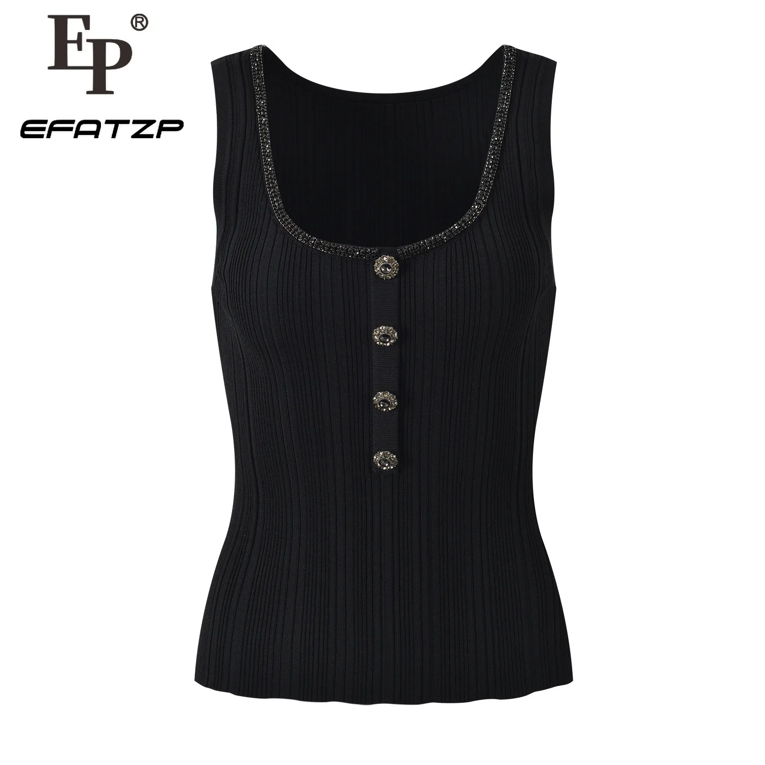 Женский дизайнерский Топ со стразами без рукавов эластичный облегающий вязаный