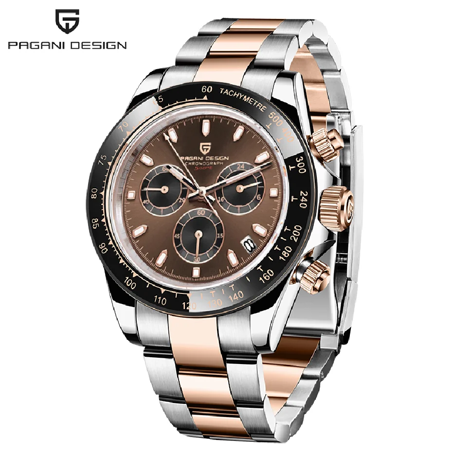 

PAGANI DESIGN Chocolate Sports chronograph Wristwatch Luxury Quartz watch for men 100M Waterproof VK63 Automatic date watch men