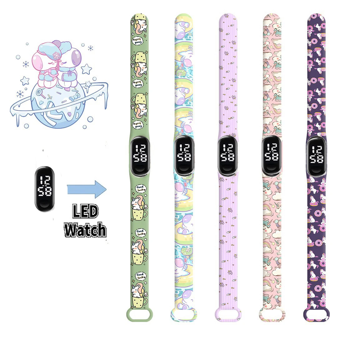 

Disney Unicorn LED Electronic Watch Cartoon Figure Anime Peripherals Digital Touch Bracelet Waterproof Children holiday gift