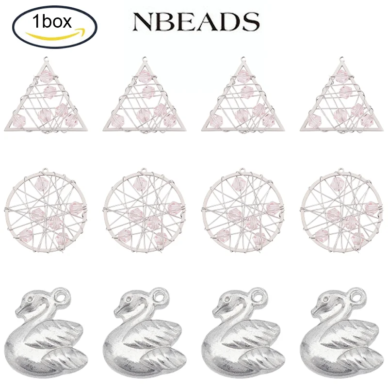

1BOX 2 Styles Stainless Steel Pendants Triangle Flat Round and Swan Earring Pendants Bracelets Charms for DIY Jewelry Making