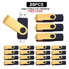 Новый высокоскоростной флеш-накопитель 20 шт.лот, USB 2,0, флеш-накопитель Type-C, флеш-накопитель 512, 256, 128, 64, 32, 16 ГБ, OTG, карта памяти, фото, бесплатный логотип