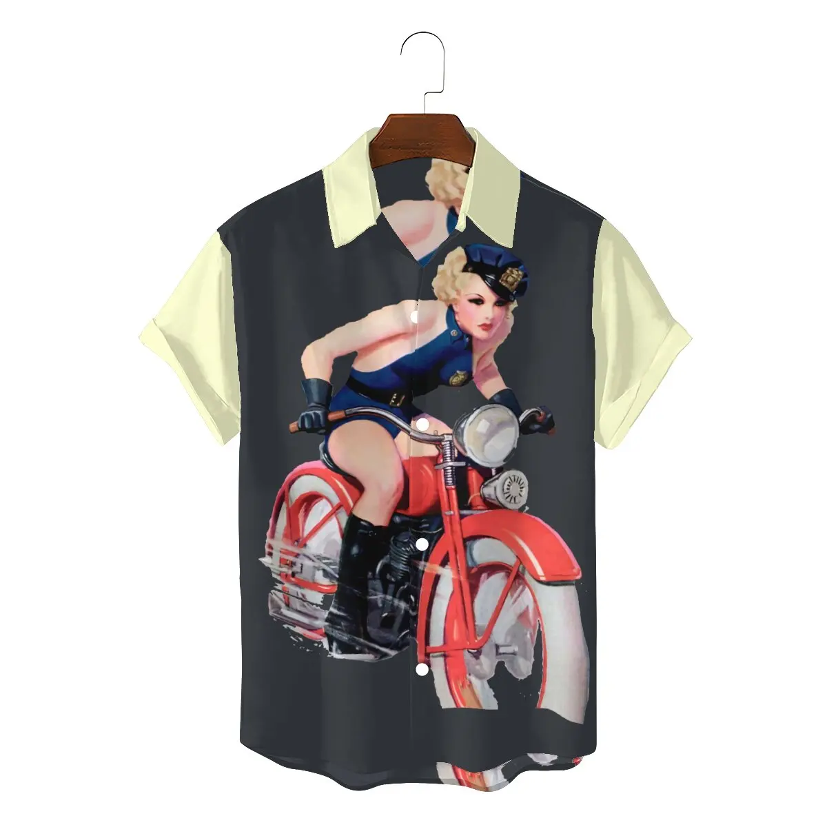 

Vintage Police 2022 Men Vintage Hawaii Shirts Pin Up Girl Model Pop Art Square Neck Short Sleeve Single breasted 3D Shirt