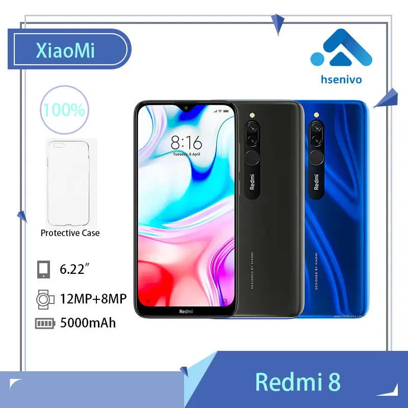 

Оригинальный сотовый телефон Xiaomi Redmi 8 телефон Android 32 ГБ/64 Гб Смартфон 5000 мАч батарея Snapdragon 439 чипсет две SIM-карты Googleplay