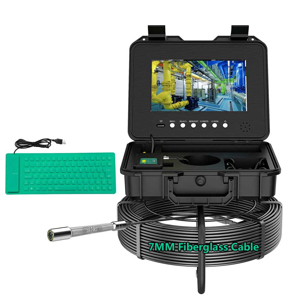 

7mm Cable 10.1" IPS Pipe Sewer Drain Inspection Camera Meter Counter Keyboard DVR AHD 1080P 70M 5X Image Enlarge Borescope