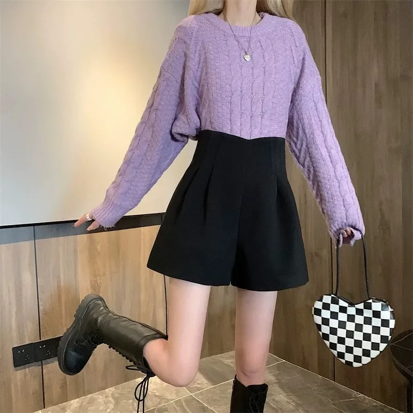 Женские белые шорты-ботинки трапециевидной формы с высокой талией шерстяные