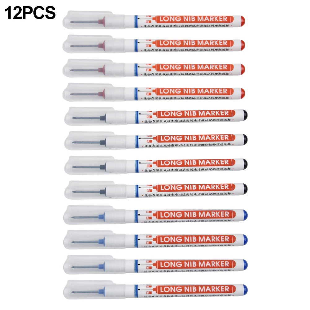 

12pcs Multi-purpose Long-headed Marker For Bathroom Woodworking Bookshelf Oil-based Markers Three Colors 140×9mm Marker Pen