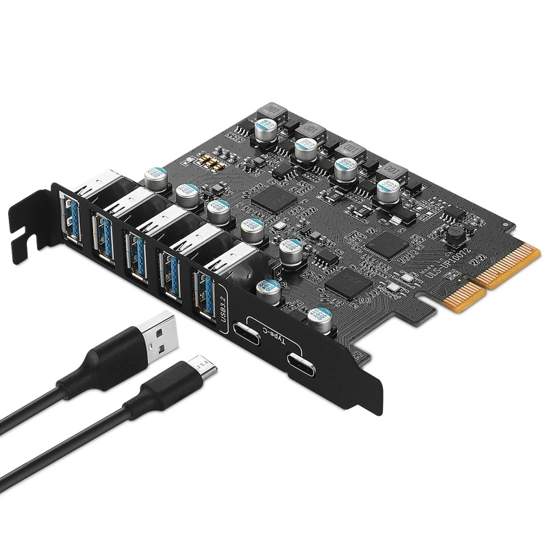 

7-Port PCIe to USB 3.2 Gen 2 Card with 10Gbps Bandwidth 7 Ports (5 USB A 2 Type C) Converter PCIE Splitter ASM3124 Chip E8BE