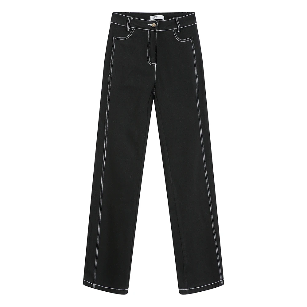 

Retro Design Sense Bright Line Micro Horn Long Pants High Waisted Straight Tube Slim Spice Slim Black Jeans Chic