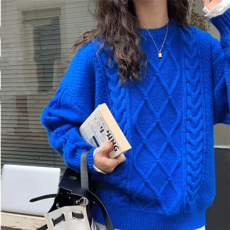 

New Korean sweater women's pullover loose Fried Dough Twists lazy design knitted bottoming shirt women