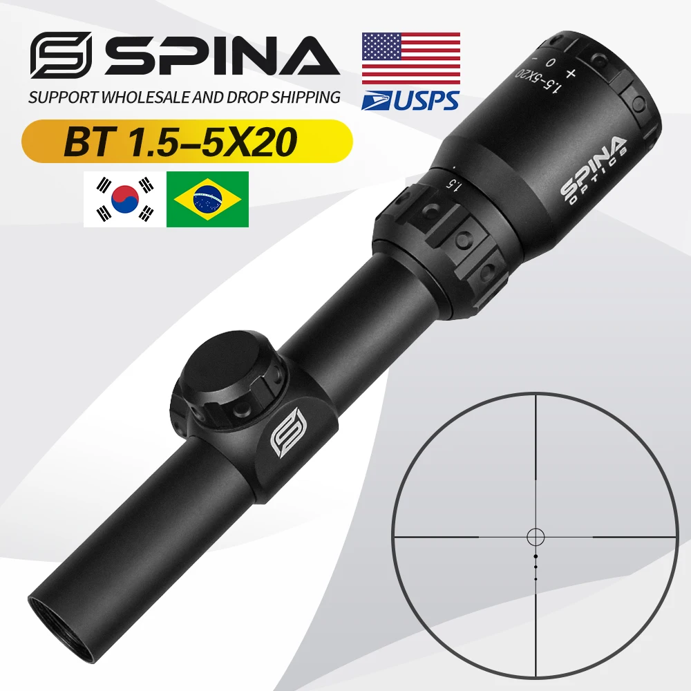 SPINA Optics BT 1.5-5X20 Tactical Hunting Riflescope Optical Sight Compact Shooting Outdoor Adjust Short Rifle Scope Collimator
