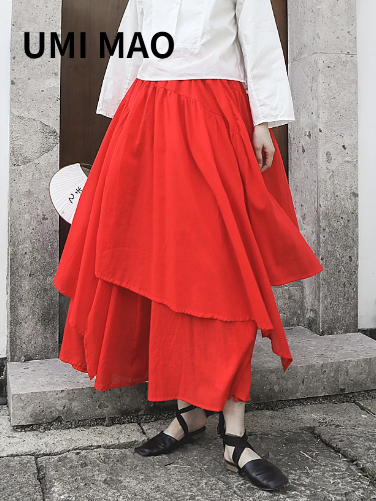 

UMI MAO Yamamoto Diablo 2022 Spring/Summer Self-made Cold Atmosphere Irregular Stitching Large Swing Stitching Skirt Big Red Y2K