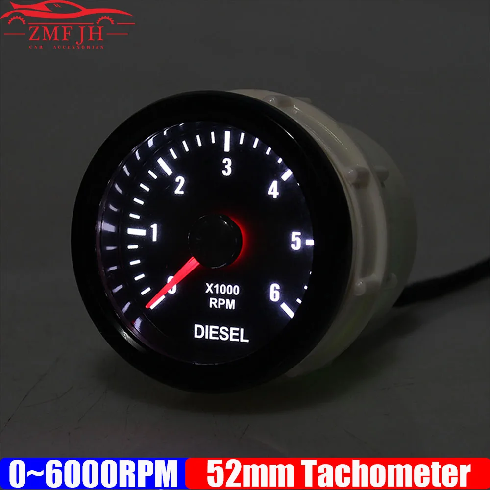 

2 "52 мм тахометр белая точка освещенности 0-6000 об/мин тахометр электрический тахометр для 1-20 цилиндров дизельного автомобиля 12 В на заказ