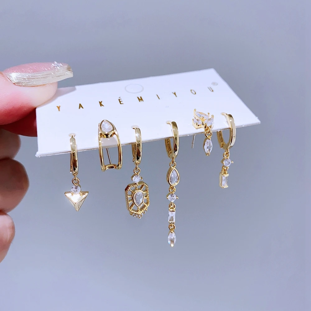 Высококачественные 6 шт./компл. висячие серьги с геометрическим цирконием