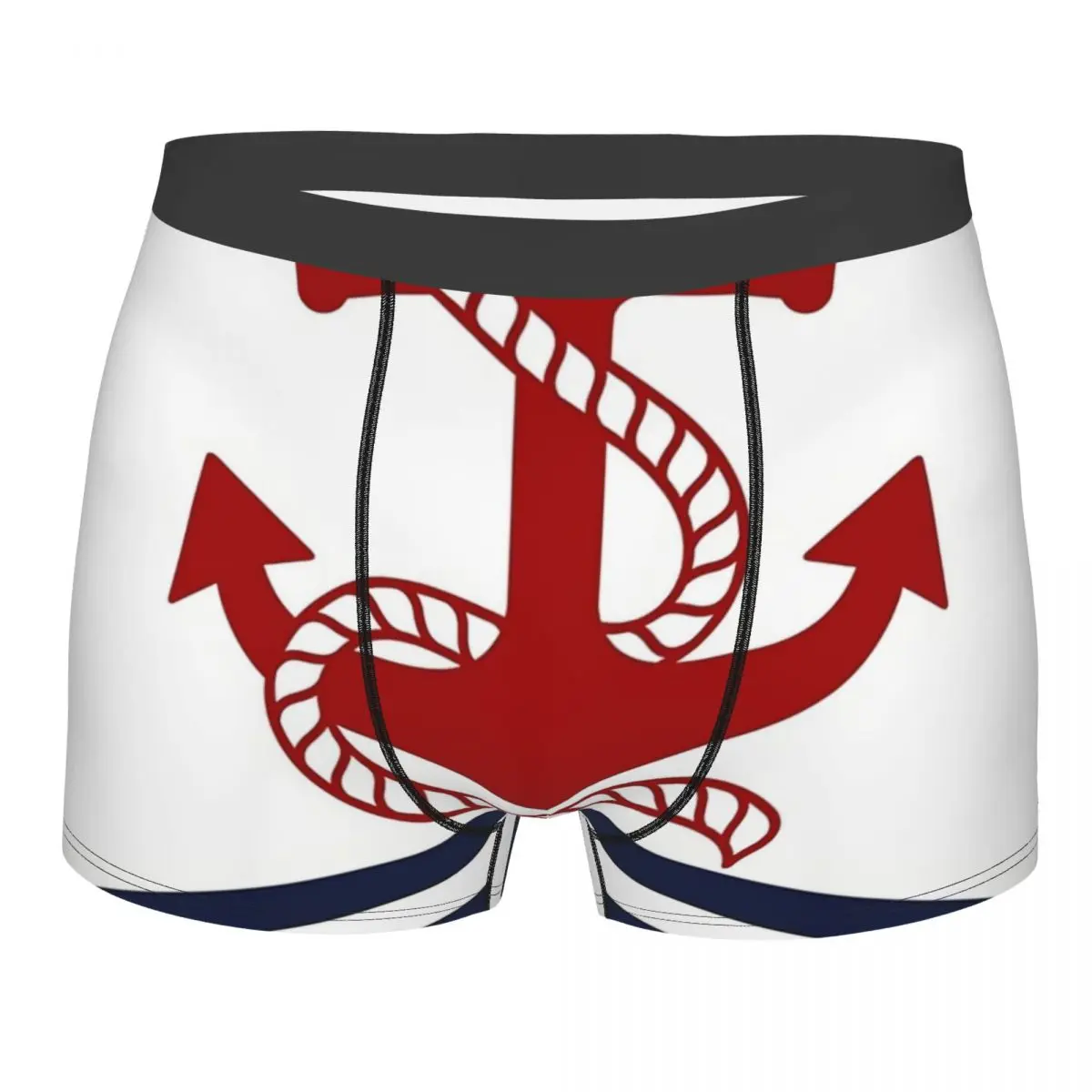 

Nautical Navy Blue White Stripes Red Anchor Man's Boxer Briefs Underpants Navigation Highly Breathable Sexy Shorts Gift Idea