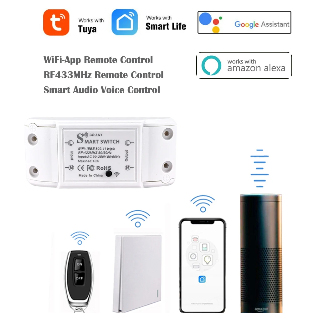 Фото Смарт-переключатель COLOROCK Wi-Fi и RF433 с поддержкой приложения Tuya/Smart Life и Alexa и Google Assistant для голосового управления №2