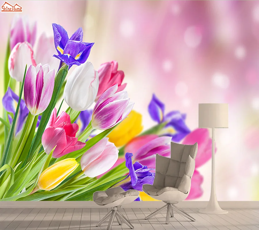

3d Nature Tulip Flower Wallpapers for Living Room Mural Wallpaper Embossed Wall Paper Papers Home Decor TV Walls Murals Rolls