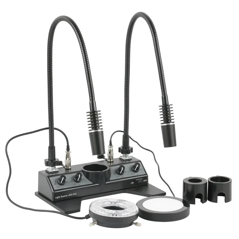 

Многофункциональный светодиодный осветитель для видеомикроскопа 4 в 1, точечный светильник, двойной светодиодный светильник на гибкой стойке + 60 светодиодных кольцевых светильников + базовый светильник + подставка