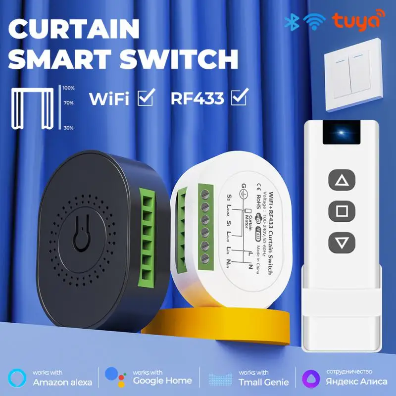 

Tuya WiFi+RF433 Blind Roller Curtain Switch On Off Module Tubular Motor Remote Control Voice Works With Alexa And Google Home