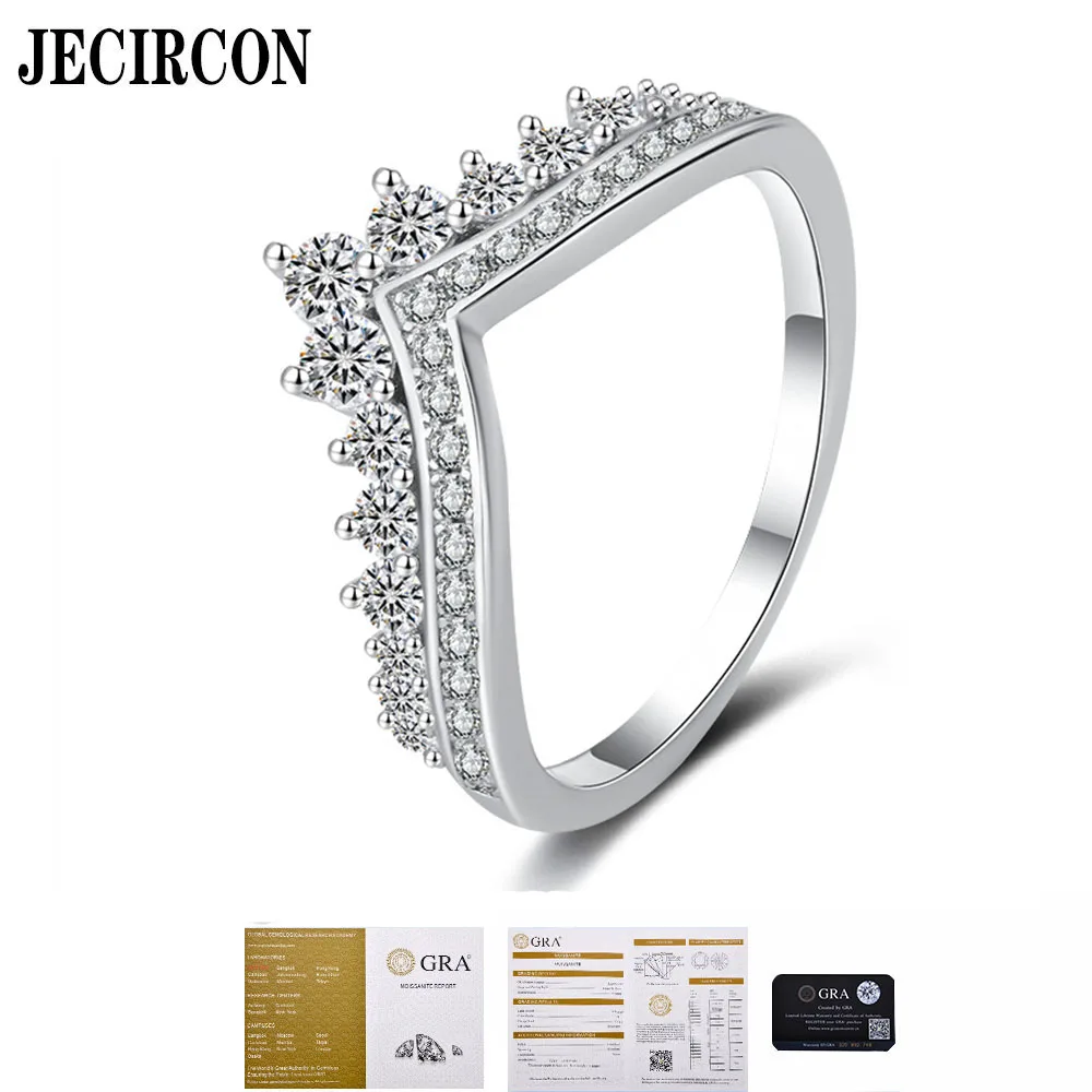 JECIRCON S925 стерлингового серебра полный муассанит кольцо принцесса Корона модные