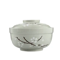 full ceramic large bowl noodle cup with lid instant noodles household steamed rice mixed salad japanese plum blossom