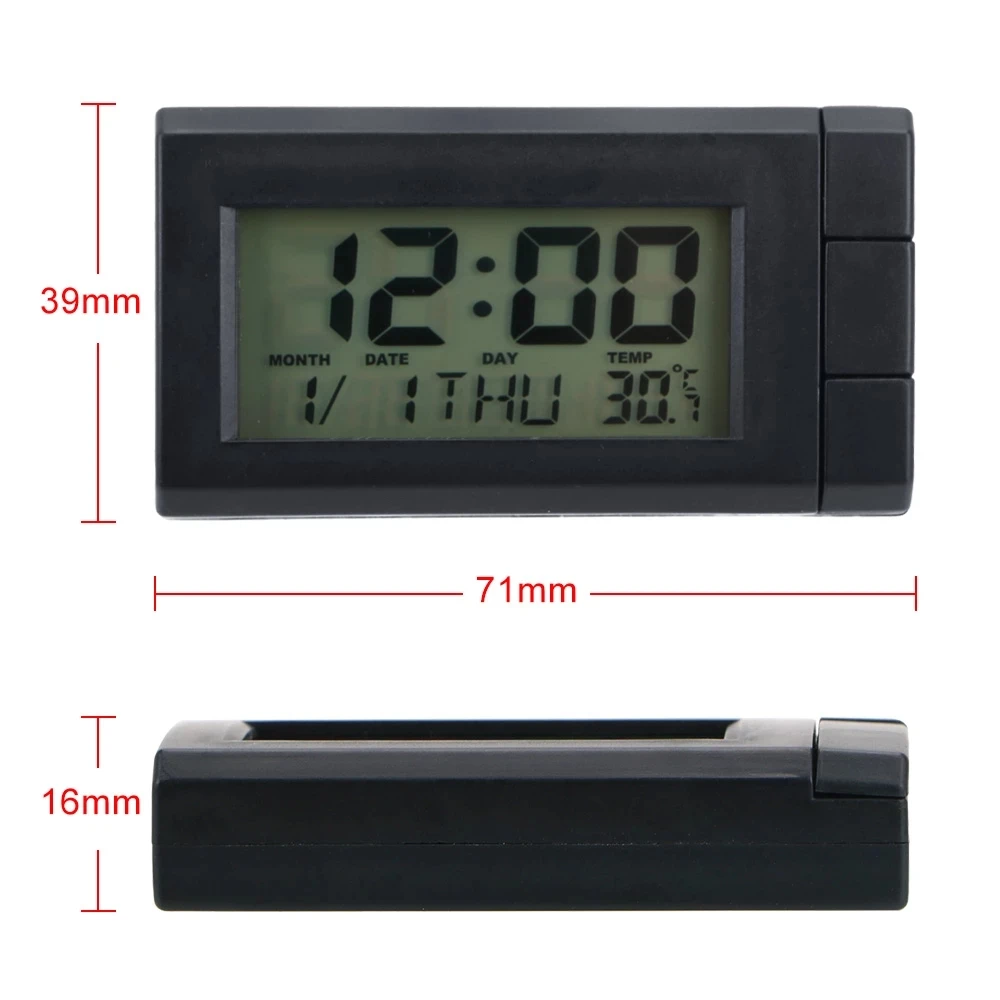 

Electronic Display Digital Clock CR2032 1 Pcs Auto Thermometer Car LCD With Button Battery With Calendar Function