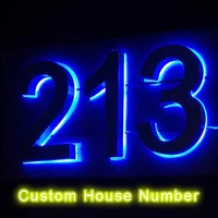 metal illuminated led blue house numbers light outdoor waterproof home hotel door plates stainless steel sign address
