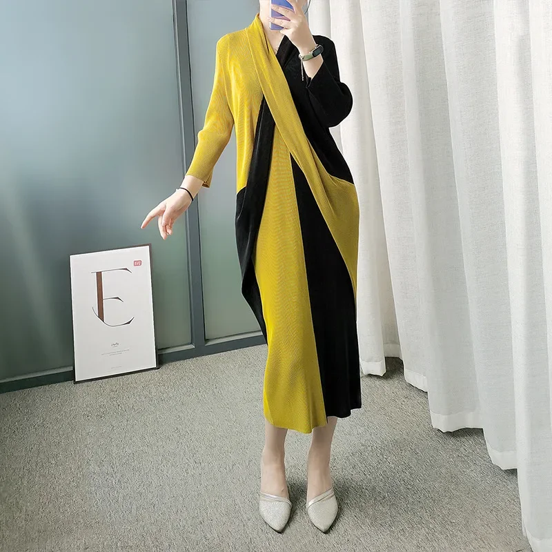 Платье миаке Плиссированное во французском стиле яркое нишевое платье длинное