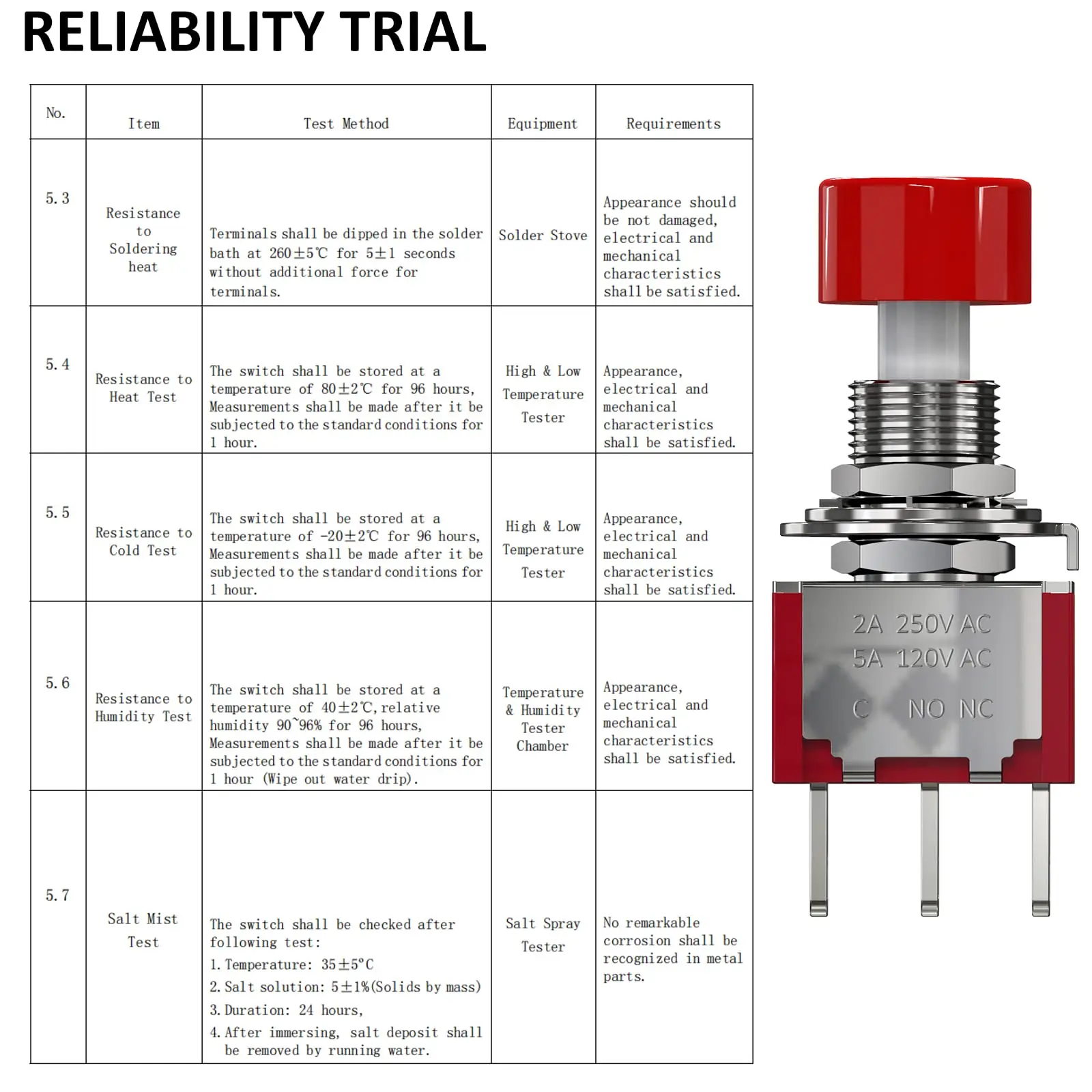 5 шт. AC 2A/250V 5A/120V 3-контактный Мгновенный кнопочный переключатель NO NC с красной