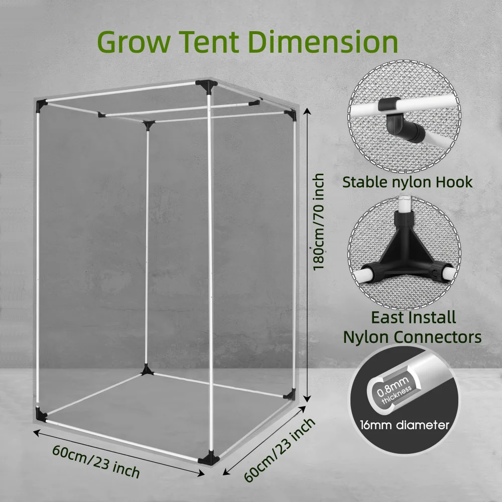 Фото BAVAGREEN Preminum 1680D Diamond Oxford Canvas Grow Tent 60x60x180cm Прочная молния для комнаты для выращивания комнатных растений в саду Набор для выращивания №4