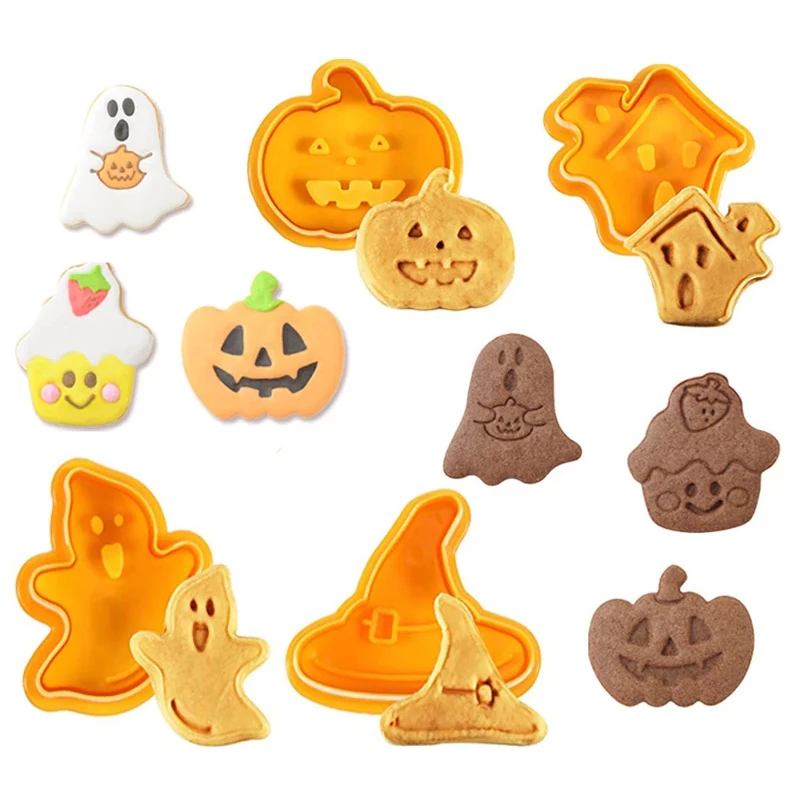 

New 4Pcs Cake Biscuit Mold Halloween Ghost Cookie Fudge Cutters Sugar Paste Loaf Plunger Fondant Chocolates Kitchen Baking Tools