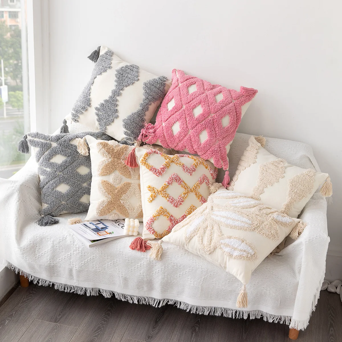 

New Pillow Cushion Cover By Pillowcase Living Room Tufting Handmade Tassel Craft Pillowcase Home Decor Pillow Covers Decorative
