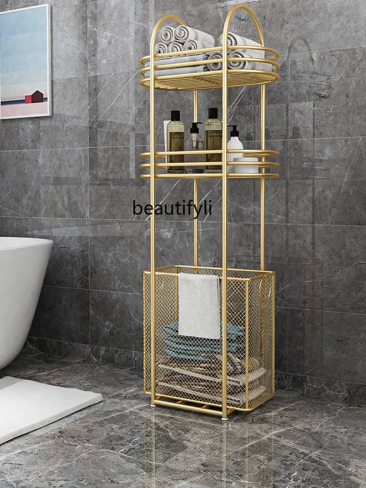 

zq Nordic Bathroom Shelf Bathroom Storage Rack Laundry Basket Toilet Floor Storage Rack