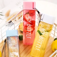 480ml transparent square plastic water bottle with rope outdoor cold juice sports cup for gym student drinking milk mug portable