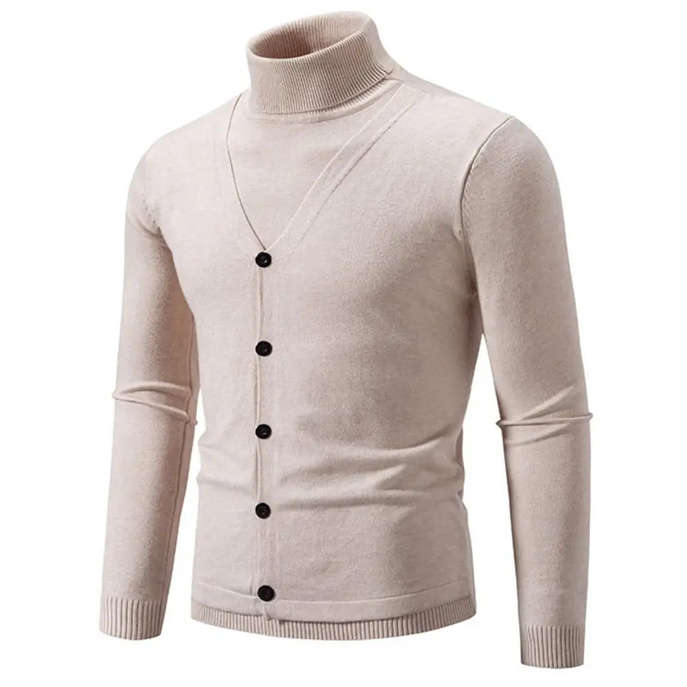 

Fall Men Sweater Stylish Men's High Collar Sweater Button Decor Slim Fit Anti-shrink Fall/winter Fashion