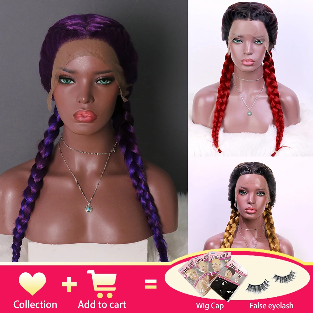 Ombre Purple 30 Inch Synthetic Lace Front Wig Red Ginger Braided Lace Front Wig Blonde Double Box Cosplay Wigs For Black Women