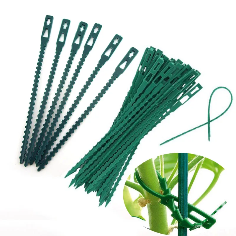 

50pcs Reusable Fishbone Band Tools Adjustable Plastic Plant Cable Ties Greenhouse Grow Kits for Garden Tree Climbing Support