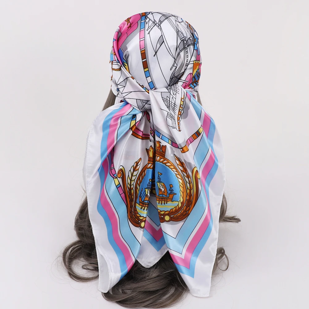

Unisex Man Women Scarf Bandana Vintage Sailboat Boat Shawl Hijab Faux Silk Kerchief Square Headband Wraps 35"*35"