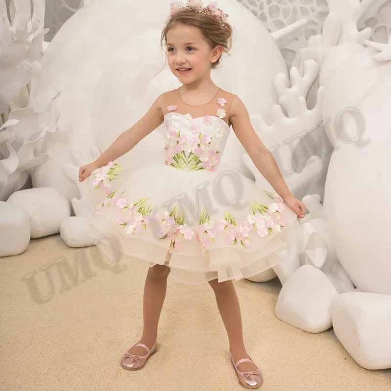 

Cute Ivory Toddler Birthday Flower Girl Dress Lace Teen Wedding Party Dresses Fashion Show First Communion All Years