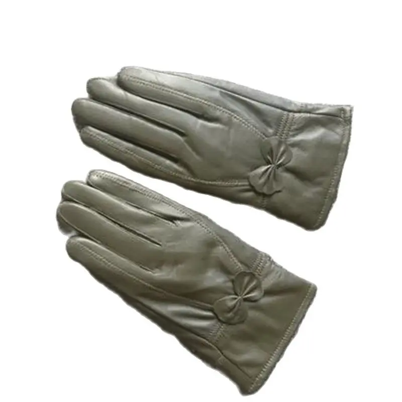

Женские осенние, лидер продаж, бархатные плотные перчатки из овчины, женские зимние теплые кожаные варежки, Женские однотонные перчатки