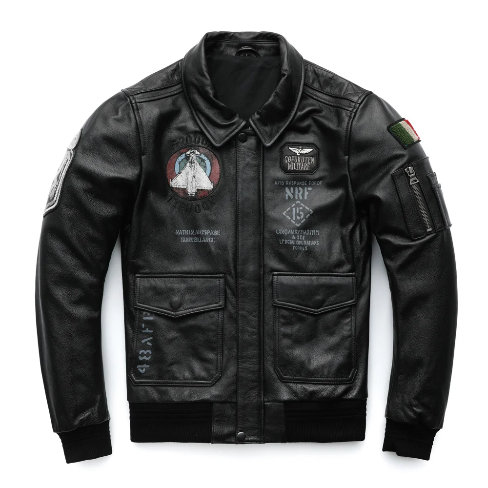 

100% Cowhide or Tanned Sheepskin Men Leather Jacket Embroidery Leather Flight Coat Military Pilot Male Skin Jacket Autumn M431