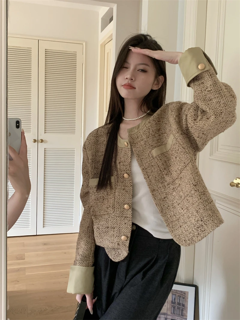 Винтажный женский плащ с цветными блоками круглый вырез короткая куртка