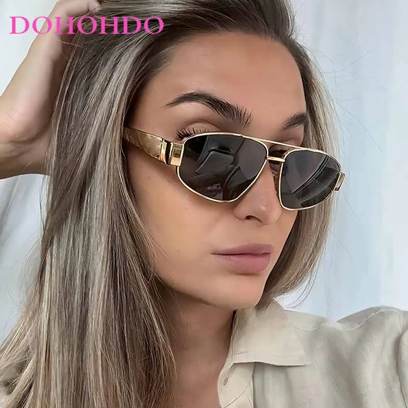 Модные солнцезащитные очки-пилоты в металлической оправе стиле панк с двойным