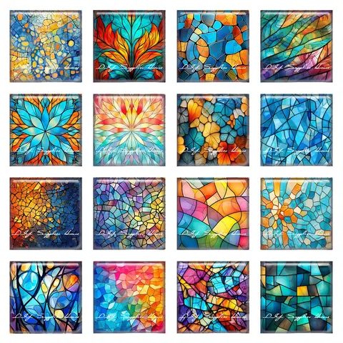 Квадратные стеклянные кабошоны Fezrgea  Радуга 10 шт.