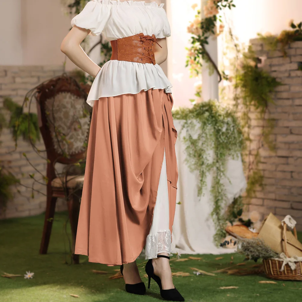

Women Renaissance Skirt Elastic Waist Two-Way Flared A-Line Skirt Vintage Steampunk Ladies Casual Maxi Gothic Skirt Club Party