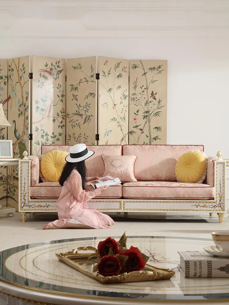 Диван из ткани во французском стиле рококо сочетание кремового цвета резьба по