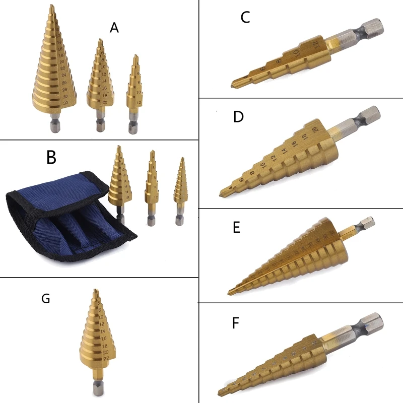 

3Pcs Step Drill Bit Set Alloy Compatible For Reaming and Punching