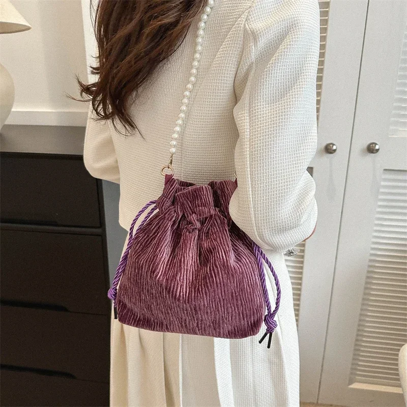 

Corduroy Beading Crossbody Bags Ladies Bags on Sale 2024 High Quality Solid Bucket Sewing Thread Button Bolso Bandolera