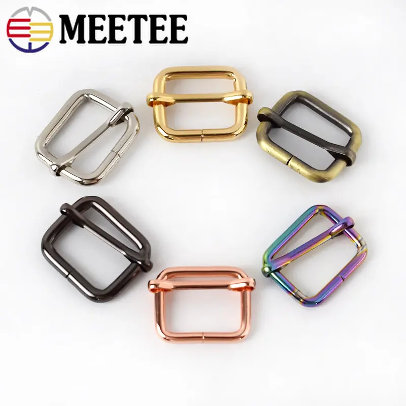 Meetee 10Pcs 13-50mm Metal Buckle for Bag Strap Webbing Pin Buckles Belt Tri-glides Slider Hook Adjuster Roller Clasp